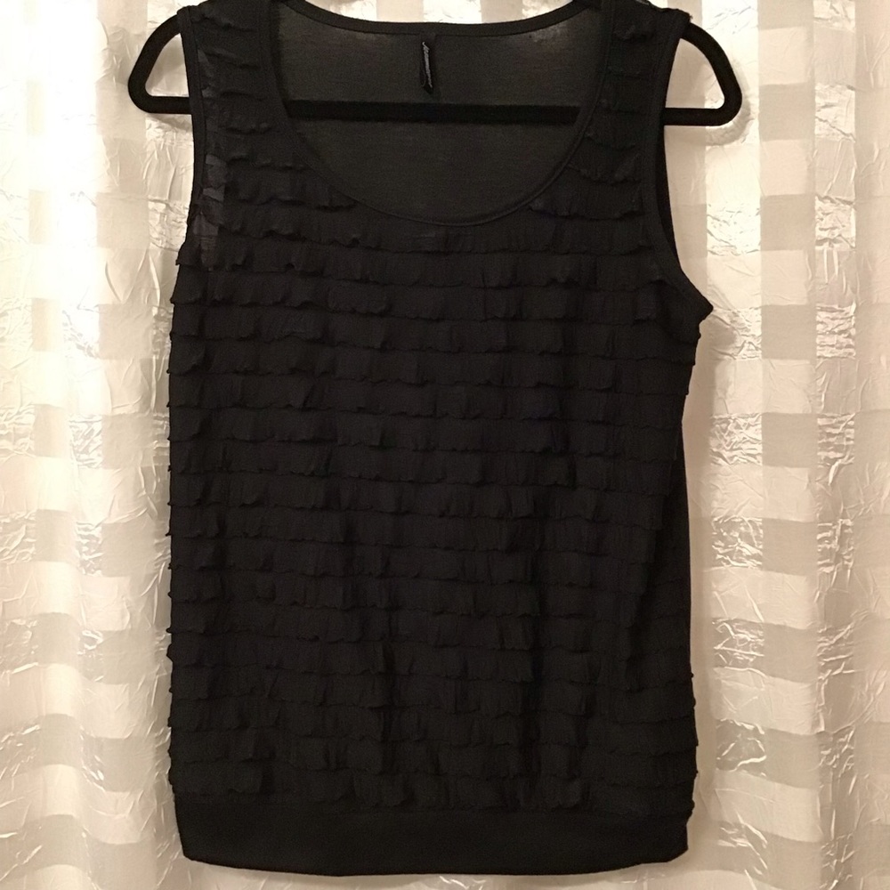 4/$25 Jason Maxwell Black Ruffle Front Top, Size L
